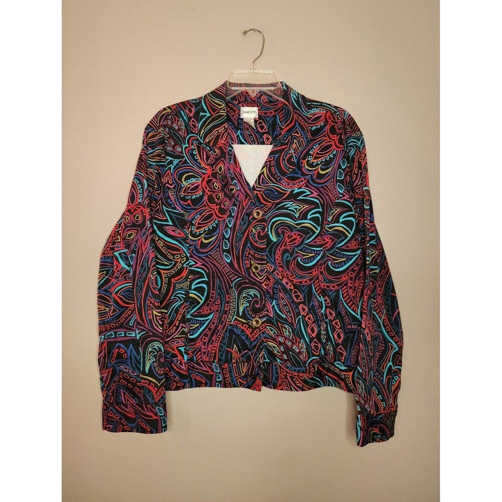 Chico's Colorful Paisley Artsy Button-Up Blazer Size 3